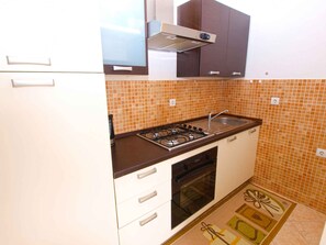 Fridge, oven, stovetop, cookware/dishes/utensils - Holiday apartment with washing machine (Valbandon)