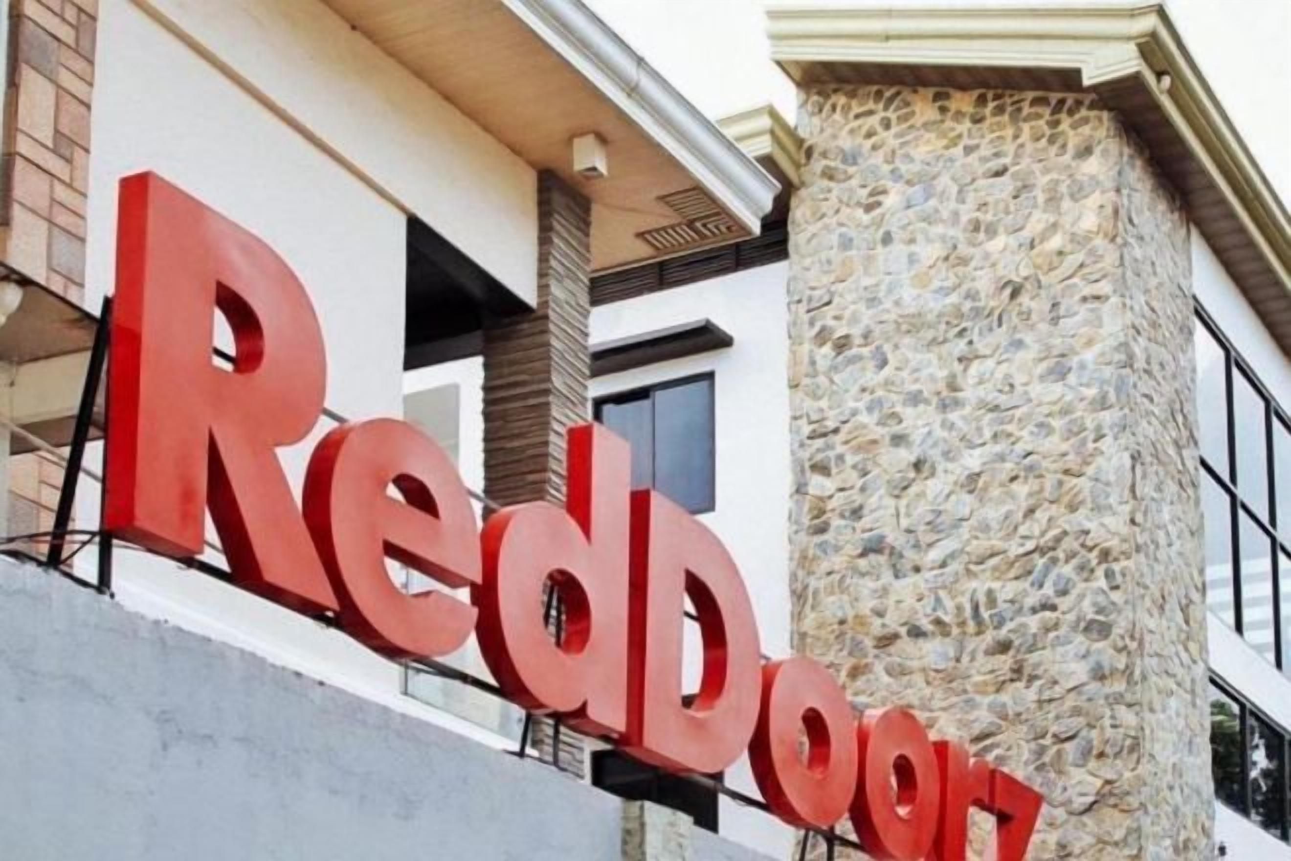 A building with a prominent 'RedBook' sign.
