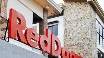 A building with a prominent 'RedBook' sign.