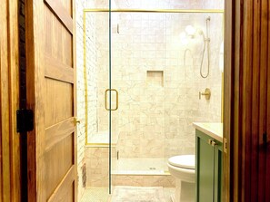 Shower, hair dryer, towels, soap - NEW luxury 2-story loft in heart of walkable, historic Southside neighborhood  (Chattanooga)