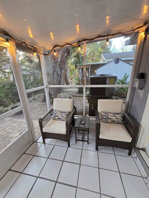 Terrace/patio - Withlacoochee River, boat dock available, pet friendly, 5 people. (Inglis)