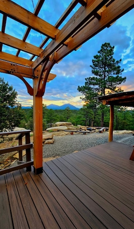 Terrace/patio. CJs Ranch RV and Tent sites, with Log Cabin