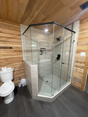 Shower, towels, toilet paper