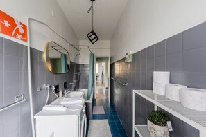 Hair dryer, bidet, towels, toilet paper