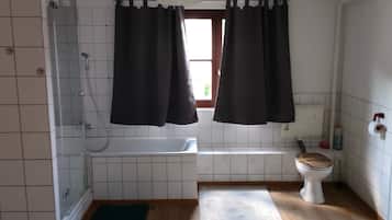 Shower, free toiletries, towels