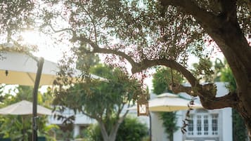 2 hồ bơi ngoài trời, dù/ô trên bãi biển/hồ bơi, ghế dài tắm nắng