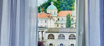 Room with a view of Ljubljana Castle located in the heart of the city.