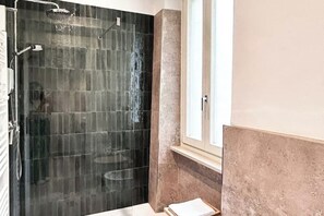 Regadera, secadora de cabello, bidet, toallas