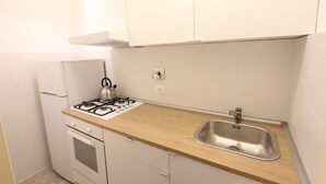 A compact kitchen with a gas stove, oven, and a single sink. - A Pochi Metri dal Duomo! (Firenze)