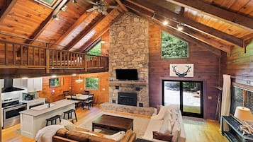 Smart TV, fireplace, music library