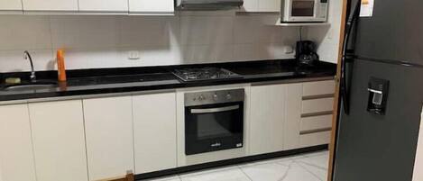 Fridge, microwave, oven, dishwasher