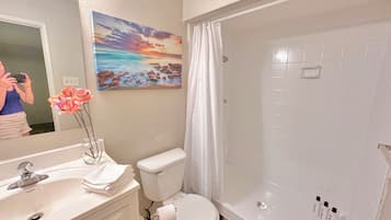 Shower, towels, soap, shampoo