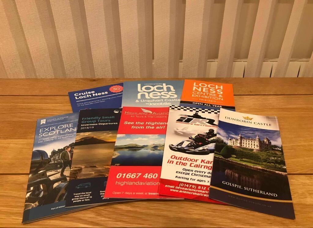 Fullets per a excursions a Loch Ness, Highland Aviation i Dunrobin Castle.