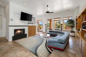 Smart TV, fireplace, computer monitors, printers