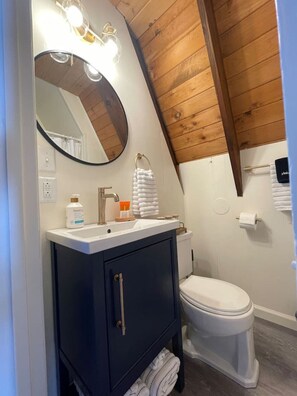 Secadora de cabello, toallas, shampoo 