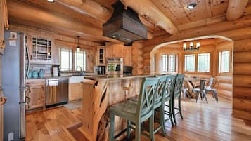 House, Multiple Beds, Jetted Tub (Osprey Lake Cabin) | Private kitchen | Fridge, microwave, oven, stovetop
