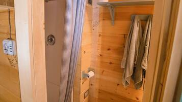 Shower, towels, soap, shampoo