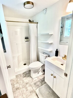 Shower, hair dryer, towels, soap - Modern Home in Gardiner NY - Hudson Valley (Gardiner)