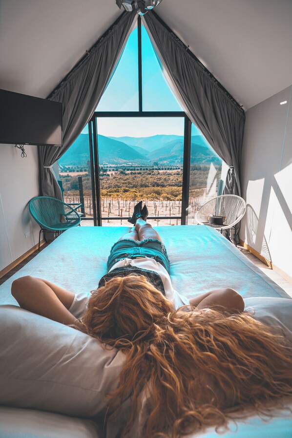 Deluxe-Zimmer, 1 Queen-Bett, Blick auf den Weinberg | Zimmersafe, Bügeleisen/Bügelbrett, kostenloses WLAN, Bettwäsche