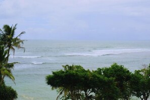 A coastal view with ocean waves, palm trees, and dense greenery. - Polhena Grand Resort & Banquet (Matara)