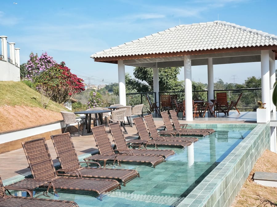 Outdoor pool, pool umbrellas