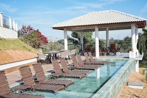 Outdoor pool, pool umbrellas