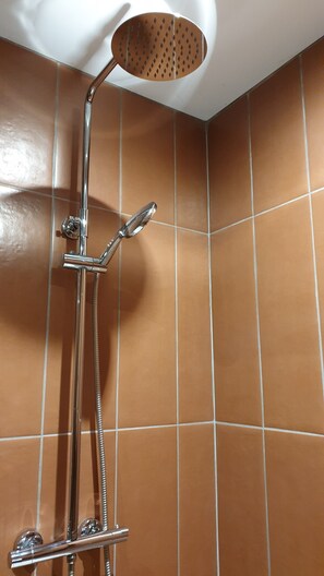 Ducha, secador de pelo, jabón y papel higiénico