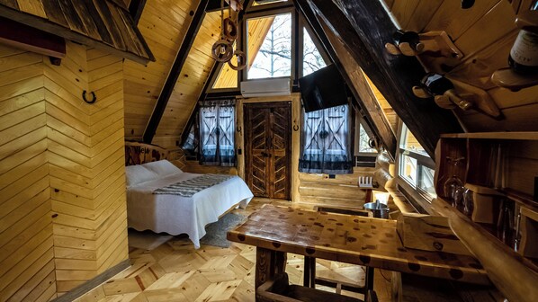 Honeymoon Cabin | Premium bedding, down comforters, Select Comfort beds