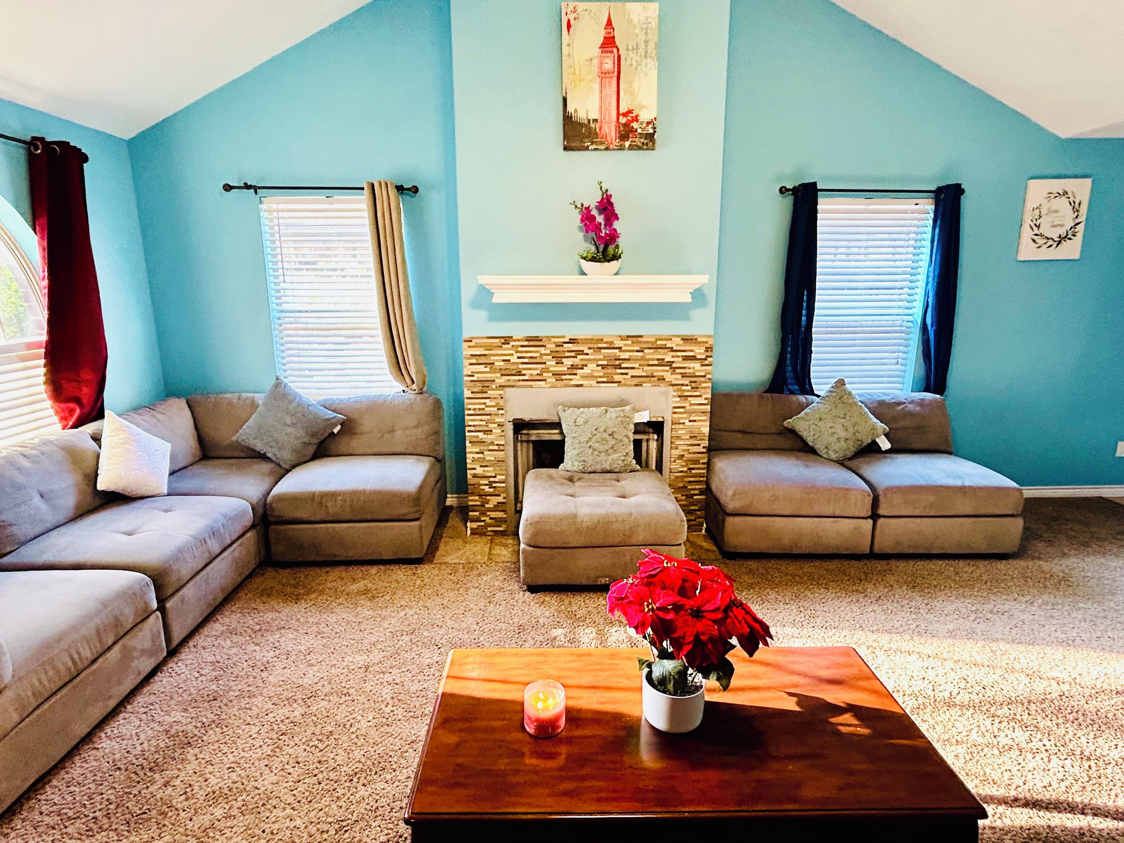 Smart TV, fireplace, foosball, stereo