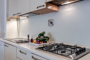 Frigorífico, microondas, horno y placa de cocina