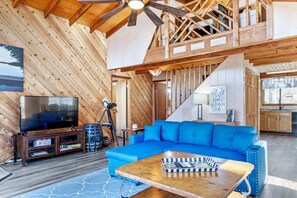 Televisión, chimenea, libros, monitor de computadora