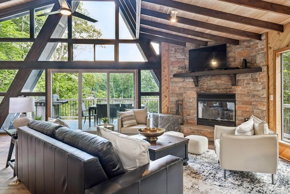 Fernseher, Kamin, Bücher