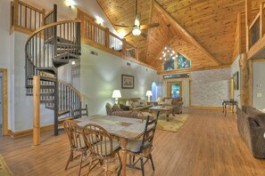 TV, fireplace - Snowbird Sanctuary - Hot Tub, Firepit, Game Room, & More! (Mineral Bluff)