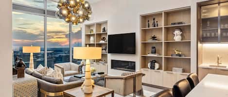 Smart TV, fireplace, video games, foosball