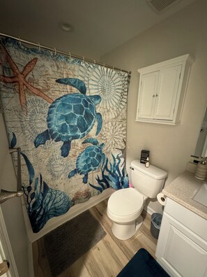 Hair dryer, towels, toilet paper