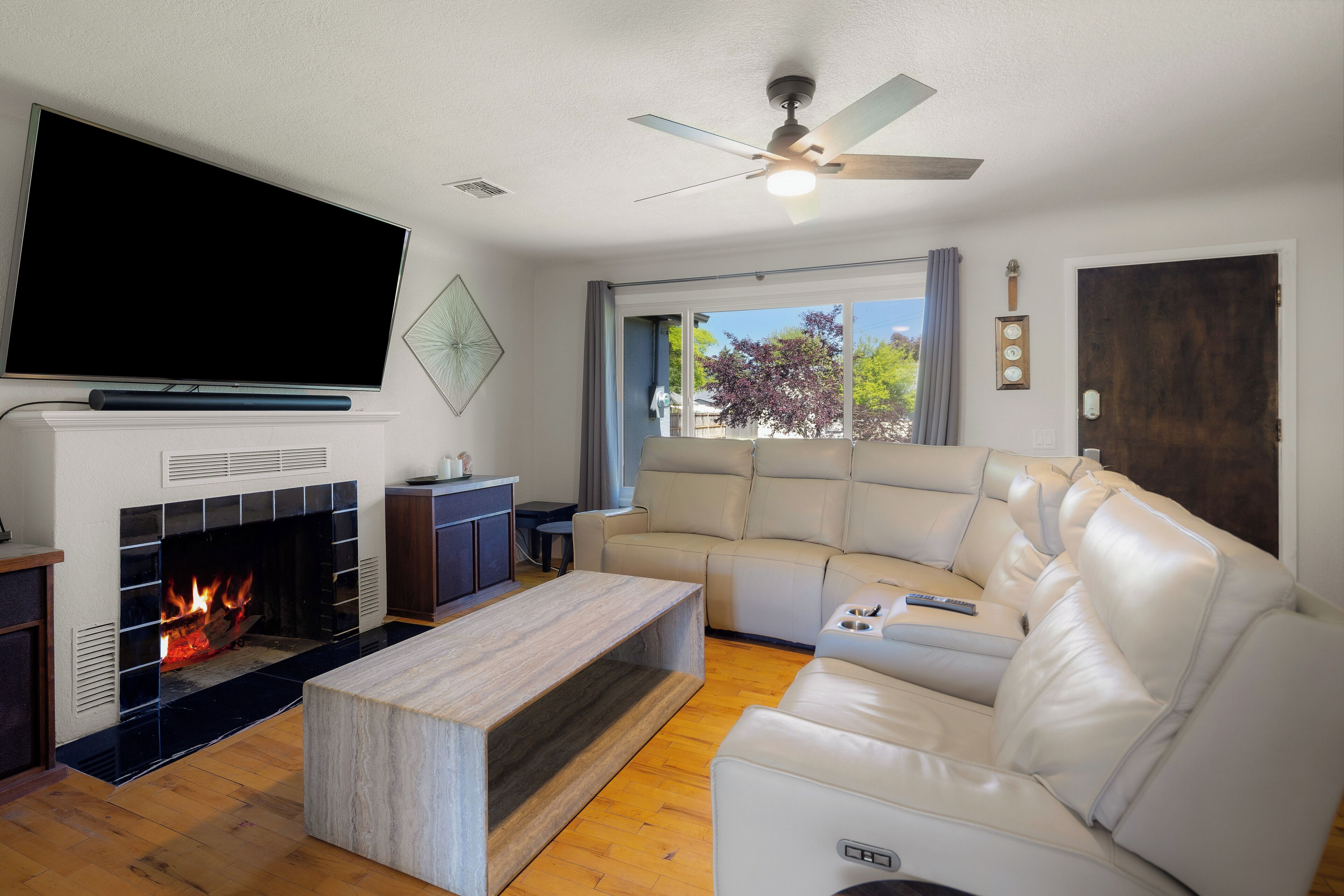 TV, fireplace, video games, stereo