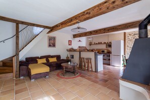 TV, fireplace, DVD player - Country House 'Mas Vizern' with Mountain View, Private Garden and Wi-Fi (Taillet)