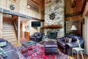 TV - Lakefront home with mountain views, grill, firepit and dock (Cullowhee)