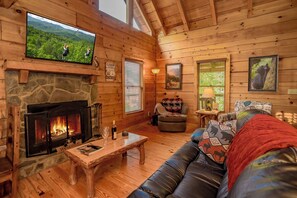 Smart TV, caminetto, libri