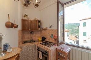 Refrigerador, horno, placa de cocina, utensilios de cocina