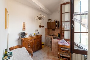 Fridge, oven, stovetop, cookware/dishes/utensils