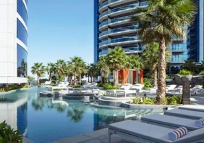 3 outdoor pools, a heated pool