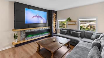 TV, fireplace, offices