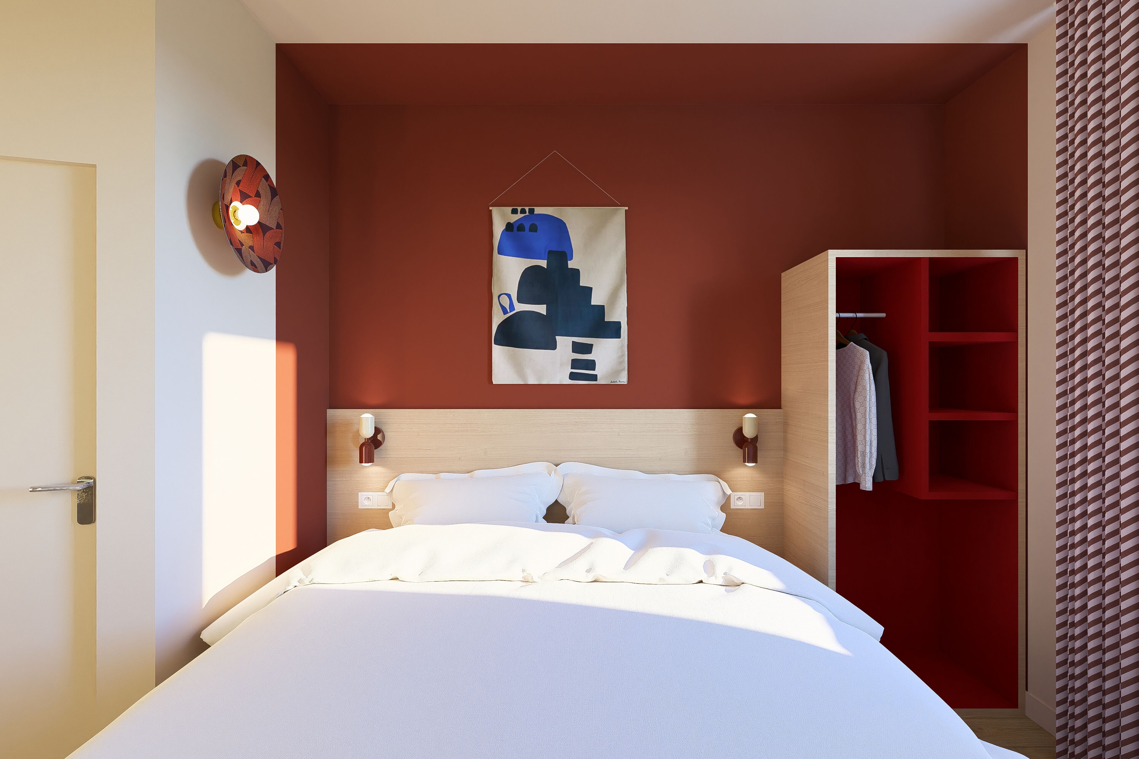 Standardrum - 1 queensize-säng | Mörkläggningsgardiner, ljudisolering och strykjärn/strykbräda