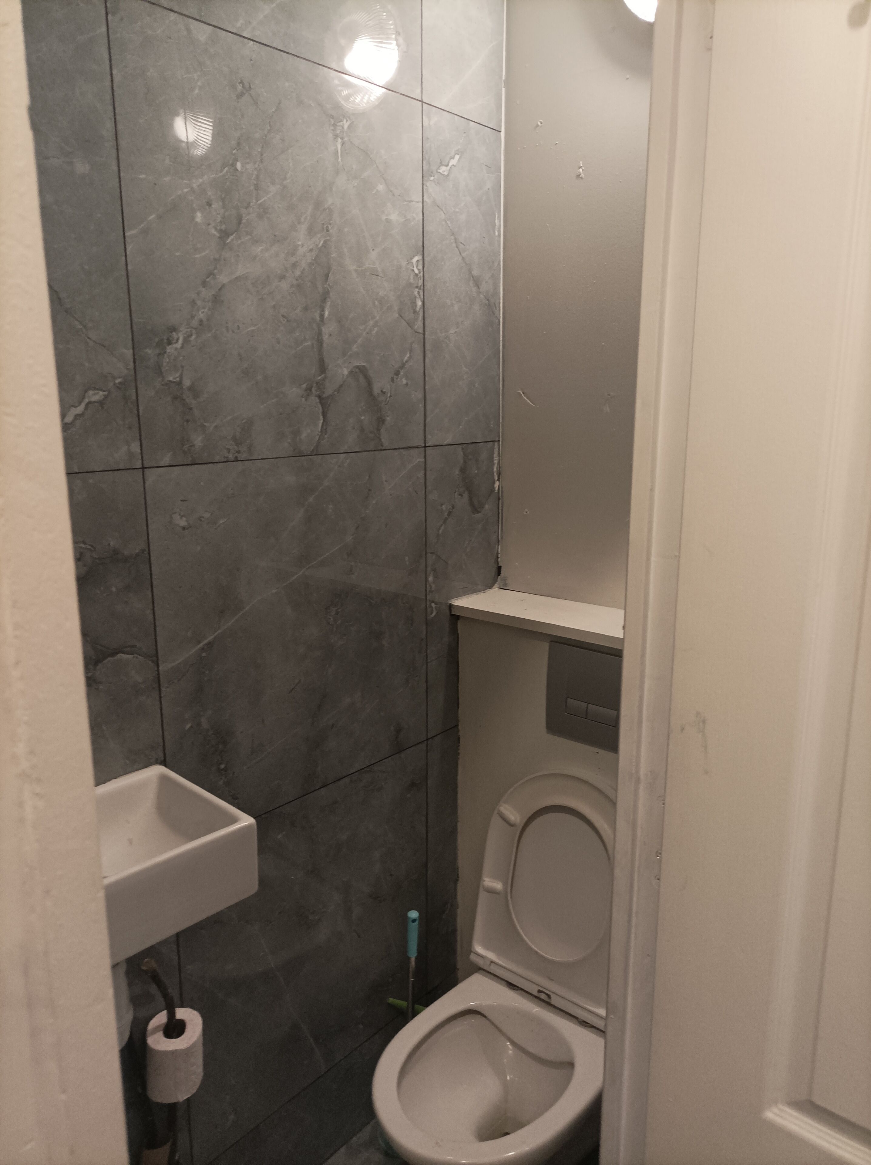 Shower, towels, soap, toilet paper