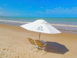On the beach, white sand