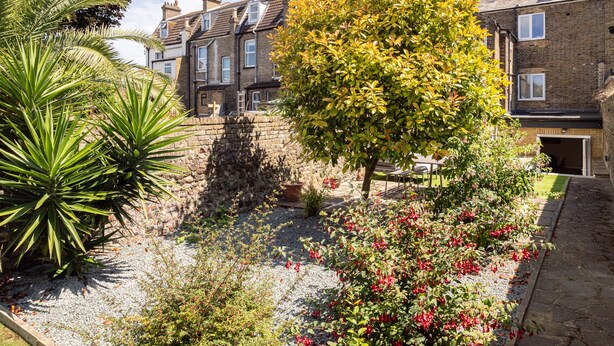 A garden with a variety of plants and a stone wall. - Host Stay Prince Albert (Margate)