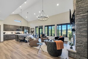 TV, fireplace, foosball