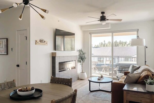 TV, fireplace
