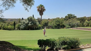 A golf course with a well-maintained green, a clear sky, and a distant palm tree. - Costa Blanca Luxury villa with private pool on exclusive development (San Miguel de Salinas)